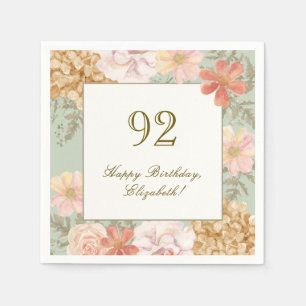 92nd Birthday Napkin Autumn Color Floral Sage