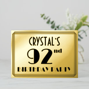 92nd Birthday Party — Art Deco Look “92” + Name