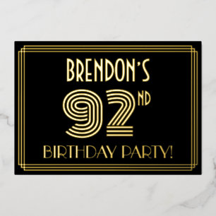 92nd Birthday Party — Art Deco Style “92” + Name