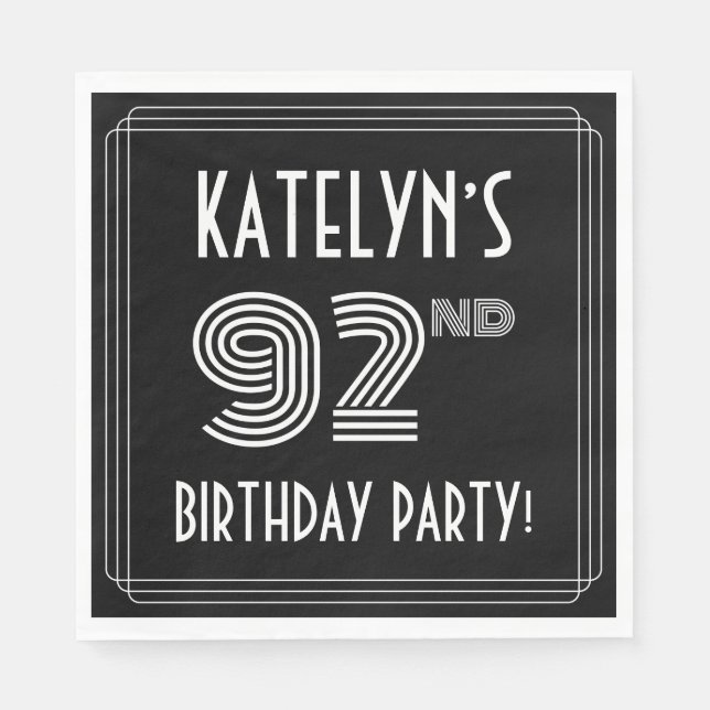 92nd Birthday Party: Art Deco Style + Custom Name Napkin (Front)