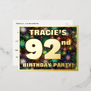 92nd Birthday Party: Bold, Colourful Fireworks Loo Foil Invitation Postcard