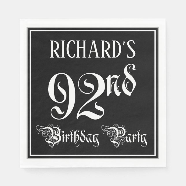 92nd Birthday Party — Fancy Script + Custom Name Napkin (Front)