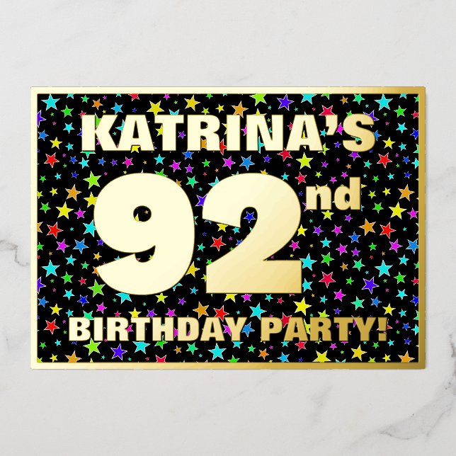 92nd Birthday Party — Fun, Colourful Stars Pattern (Front)