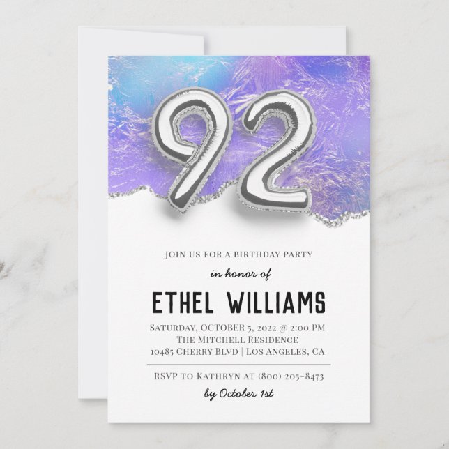 92nd Birthday Party Invitation (Front)