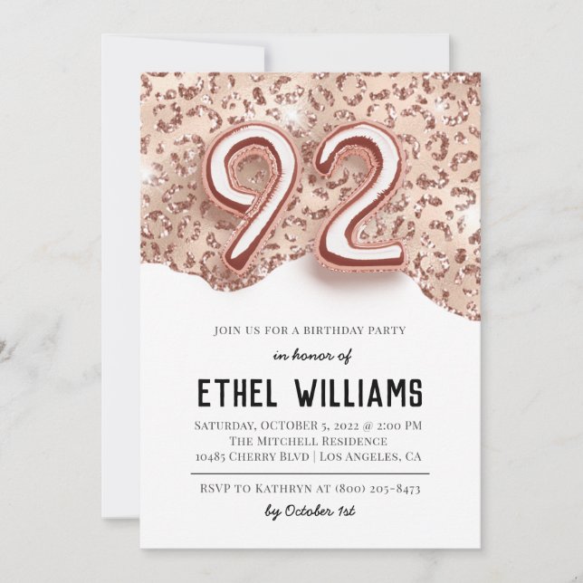 92nd Birthday Party Invitation (Front)