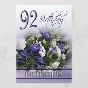 92nd Birthday Party Invitation - Blue bouquet