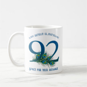 92nd Birthday Peacock Feather Customizable Coffee Mug