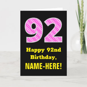 92nd Birthday: Pink Stripes and Hearts "92" + Name Card