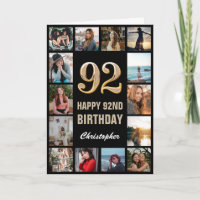 92nd Happy Birthday Black and Gold Photo Collage