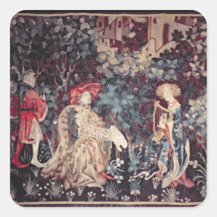 930 The Concert, Tapestry from Arras, 1420 Square Sticker