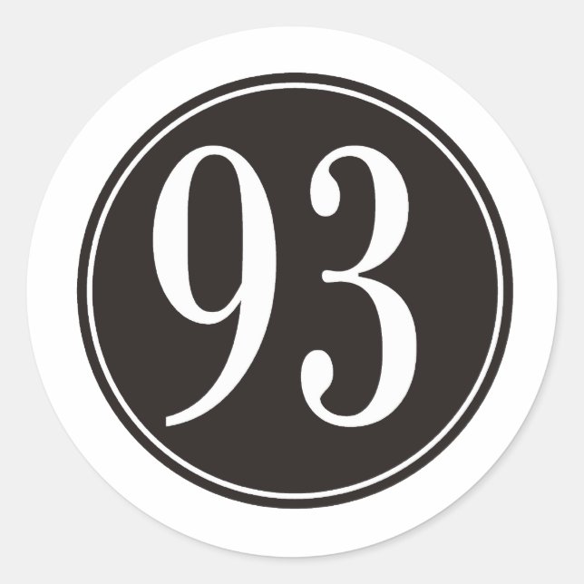 #93 Black Circle Classic Round Sticker (Front)
