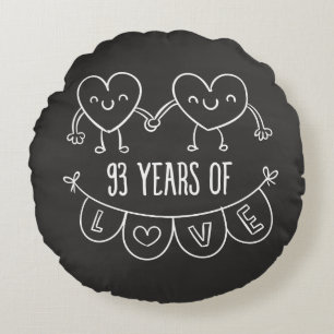 93rd Anniversary Gift Chalk Hearts Round Pillow