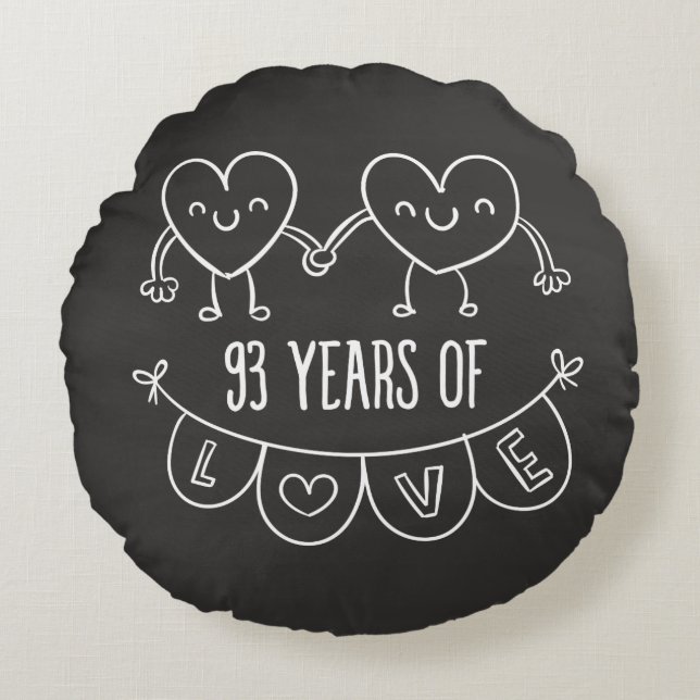 93rd Anniversary Gift Chalk Hearts Round Pillow (Front)