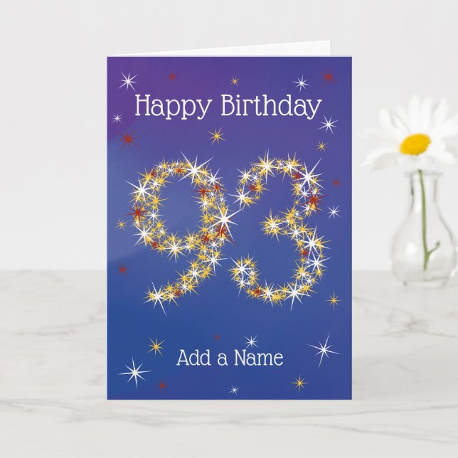 93rd Birthday - 93 in Stars - Blue - Age 93 Card (Small Plant)