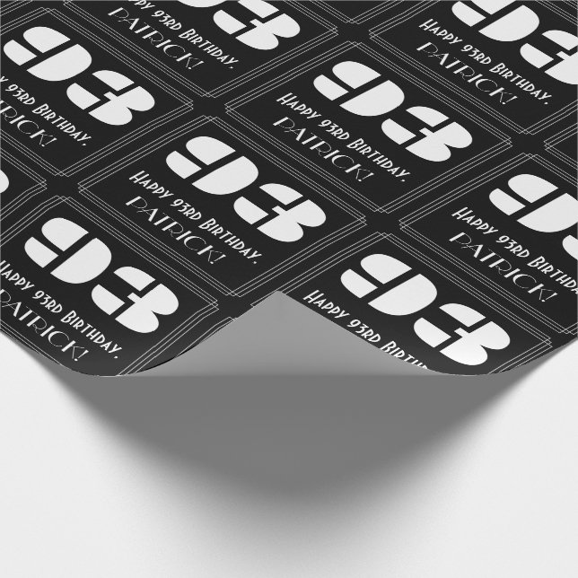 93rd Birthday: Art Deco Inspired Look "93" & Name Wrapping Paper (Corner)