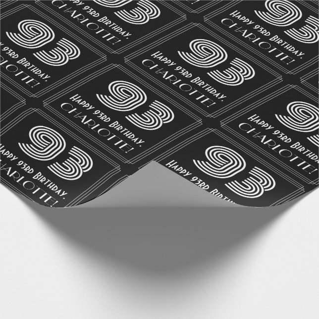 93rd Birthday: Art Deco Inspired Look "93" w/ Name Wrapping Paper (Corner)