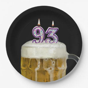 93rd Birthday Beer on black Paper Plate