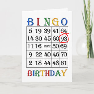 93rd Birthday Bingo card