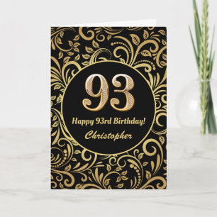 93rd Birthday Black and Gold Floral Pattern Card