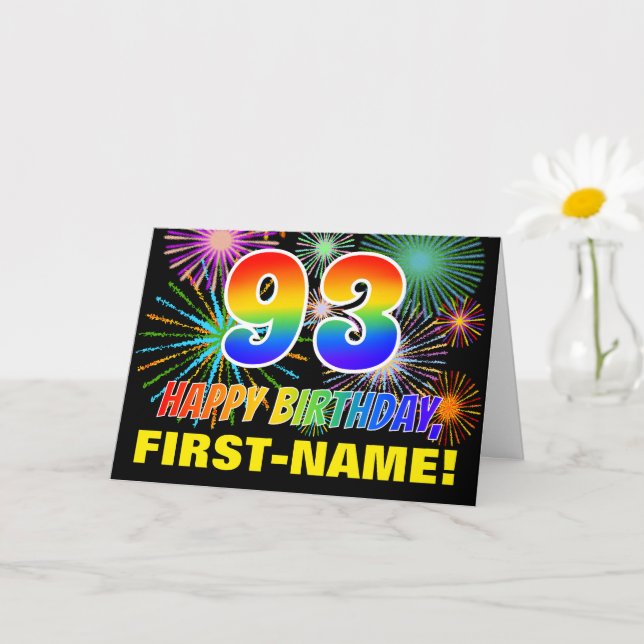 93rd Birthday: Bold, Fun, Fireworks, Rainbow 93 Card (Small Plant)