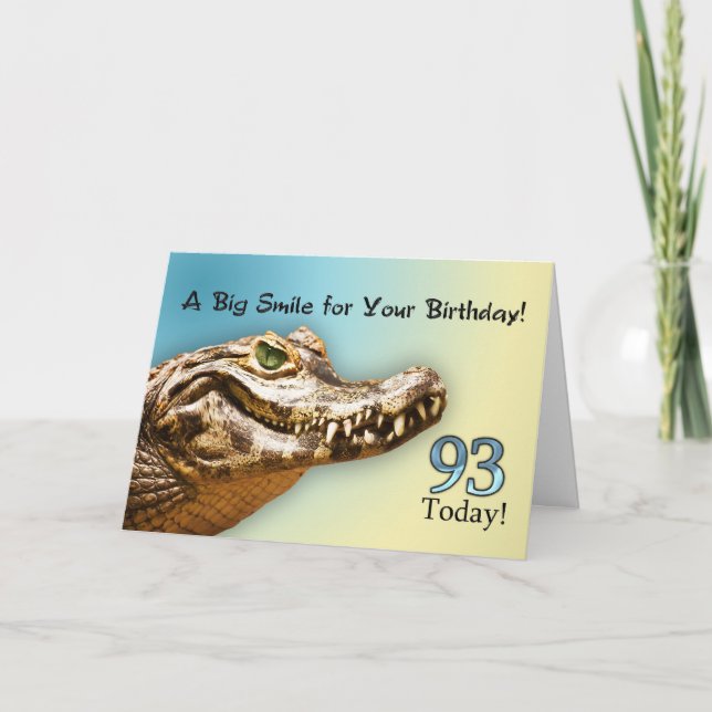 93rd Birthday card with a smiling alligator (Front)