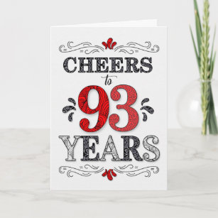 93rd Birthday Cheers in Red White Black Pattern Card