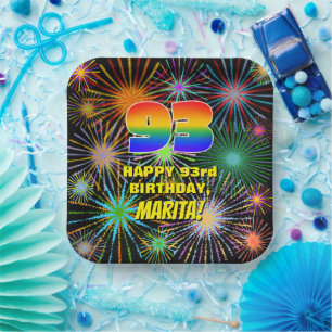 93rd Birthday: Colourful, Fun Celebratory Firework Paper Plate