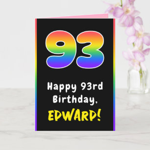 93rd Birthday: Colourful Rainbow # 93, Custom Name Card