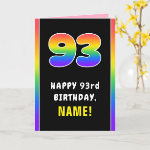 93rd Birthday: Colourful Rainbow # 93, Custom Name Card