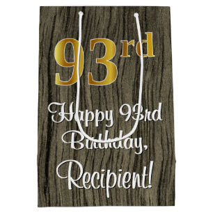 93rd Birthday: Elegant Faux Gold Look #, Faux Wood Medium Gift Bag