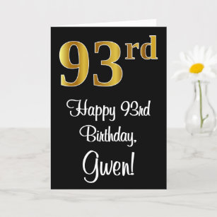 93rd Birthday ~ Elegant Luxurious Faux Gold Look # Card