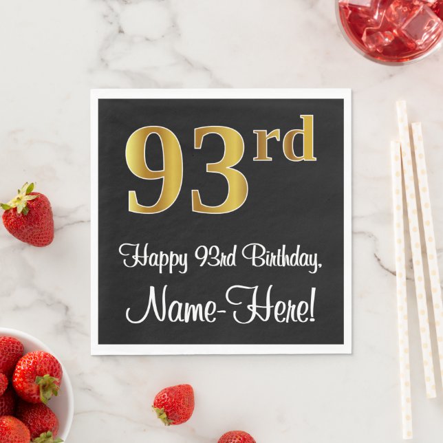 93rd Birthday ~ Elegant Luxurious Faux Gold Look # Napkin (Insitu)