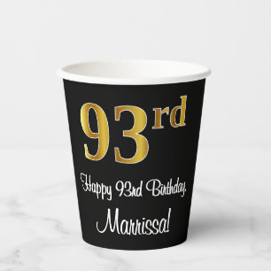 93rd Birthday - Elegant Luxurious Faux Gold Look # Paper Cups