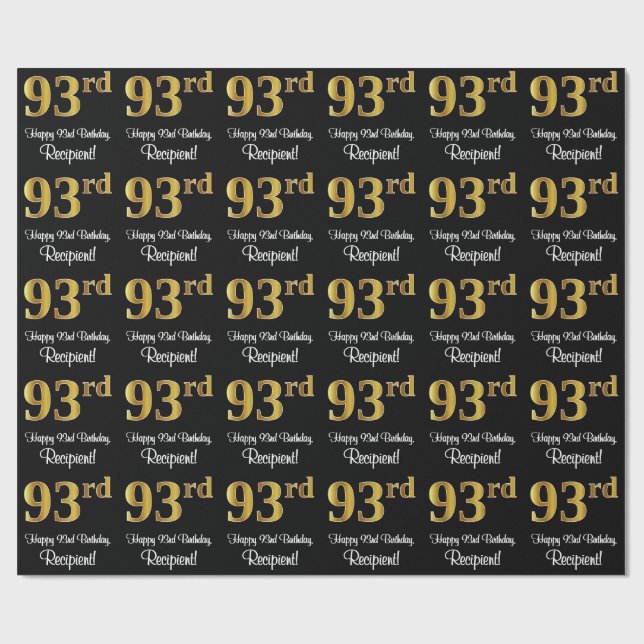 93rd Birthday: Elegant Luxurious Faux Gold Look # Wrapping Paper (Flat)