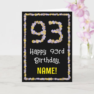 93rd Birthday: Floral Flowers Number, Custom Name Card