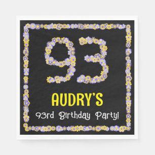 93rd Birthday: Floral Flowers Number, Custom Name Napkin