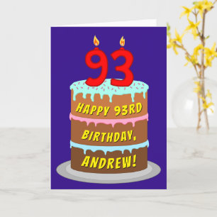 93rd Birthday: Fun Cake and Candles + Custom Name Card