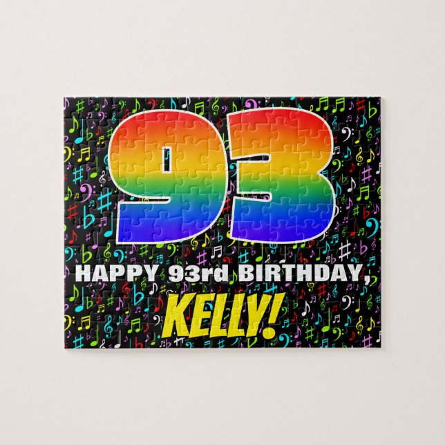 93rd Birthday — Fun, Colourful Music Symbols & “93 Jigsaw Puzzle (Horizontal)