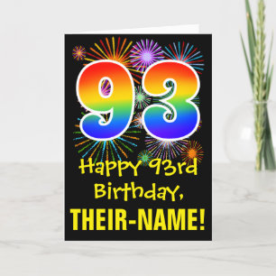 93rd Birthday: Fun Fireworks Pattern + Rainbow 93 Card