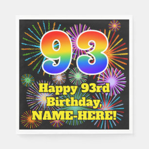 93rd Birthday: Fun Fireworks Pattern + Rainbow 93 Napkin