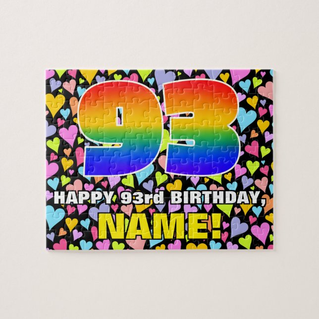 93rd Birthday — Fun, Loving Heart Shapes + “93” Jigsaw Puzzle (Horizontal)