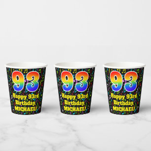93rd Birthday: Fun Music Notes Pattern, Rainbow 93 Paper Cups