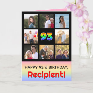 93rd Birthday: Fun Rainbow #, Custom Photos + Name Card
