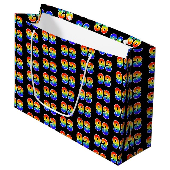 93rd Birthday: Fun Rainbow Event Number 93 Pattern Large Gift Bag (Front Angled)