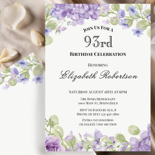 93rd Birthday Invitation Elegant Purple Floral