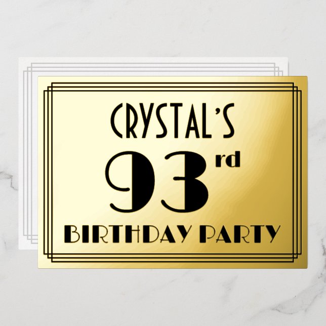 93rd Birthday Party — Art Deco Look “93” + Name (Front/Back)