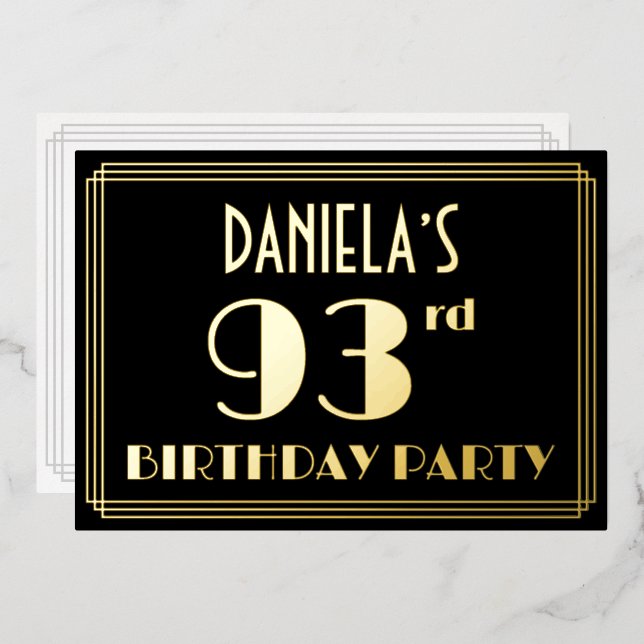 93rd Birthday Party: Art Deco Look “93”, w/ Name (Front/Back)