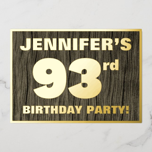 93rd Birthday Party: Bold, Faux Wood Grain Pattern (Front)