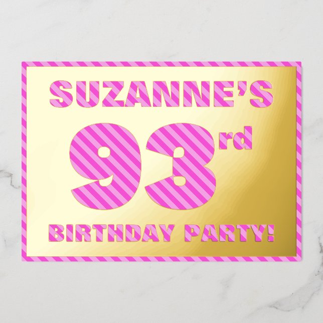 93rd Birthday Party — Bold, Fun, Pink Stripes # 93 (Front)