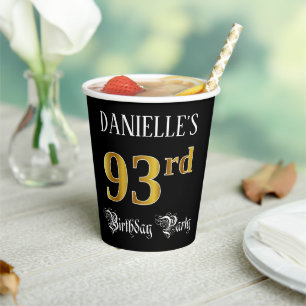 93rd Birthday Party — Fancy Script, Faux Gold Look Paper Cups